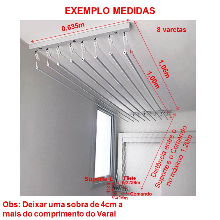 Varal Individual de Teto Comando com Suporte L