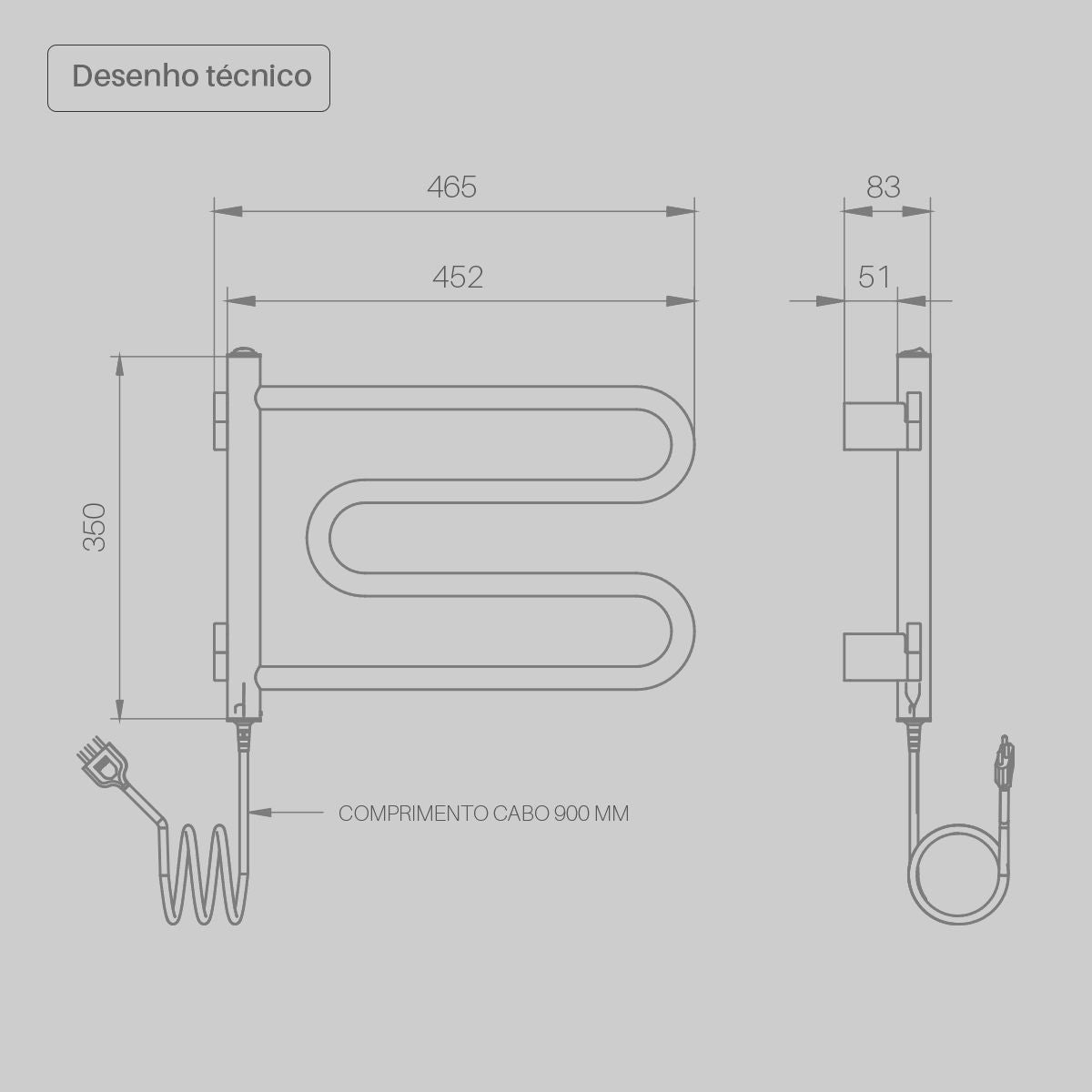 Toalheiro Térmico Articulado Compacto Preto Seccare