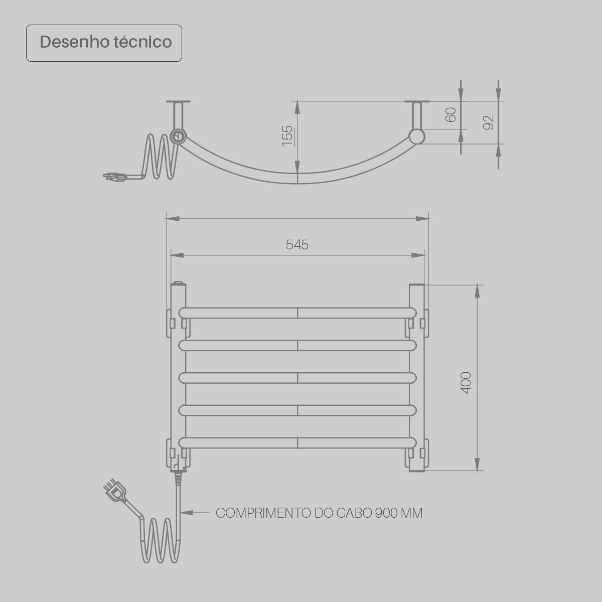 Toalheiro Térmico Decorato Curvo Preto Seccare